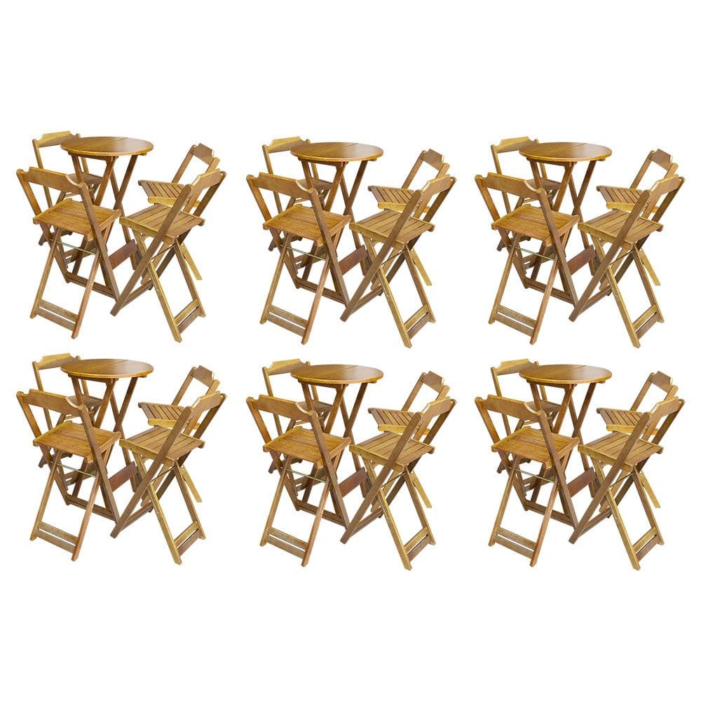Kit 6 Jogos De Mesa Bistrô De Madeira Com 4 Cadeiras Dobravel Ideal Para Bar E Restaurante Castanho