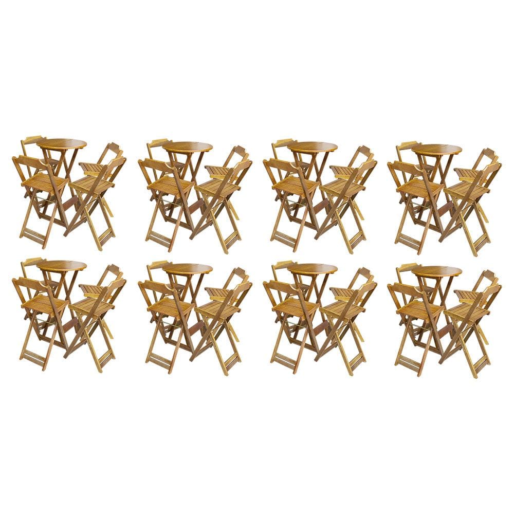 Kit 8 Jogos De Mesa Bistrô De Madeira Com 4 Cadeiras Dobravel Ideal Para Bar E Restaurante Castanho