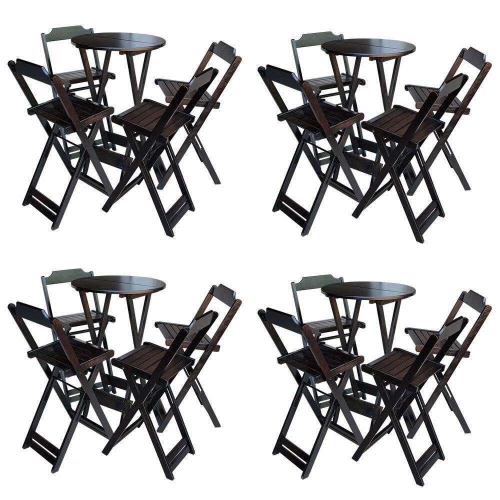 Kit 4 Jogos De Mesa Bistrô De Madeira Com 4 Cadeiras Dobravel Ideal Para Bar E Restaurante Tabaco