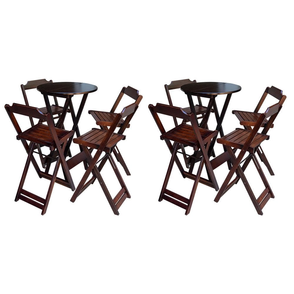 Kit 2 Jogos De Mesa Bistrô De Madeira Com 4 Cadeiras Dobravel Ideal Para Bar E Restaurante Imbuia