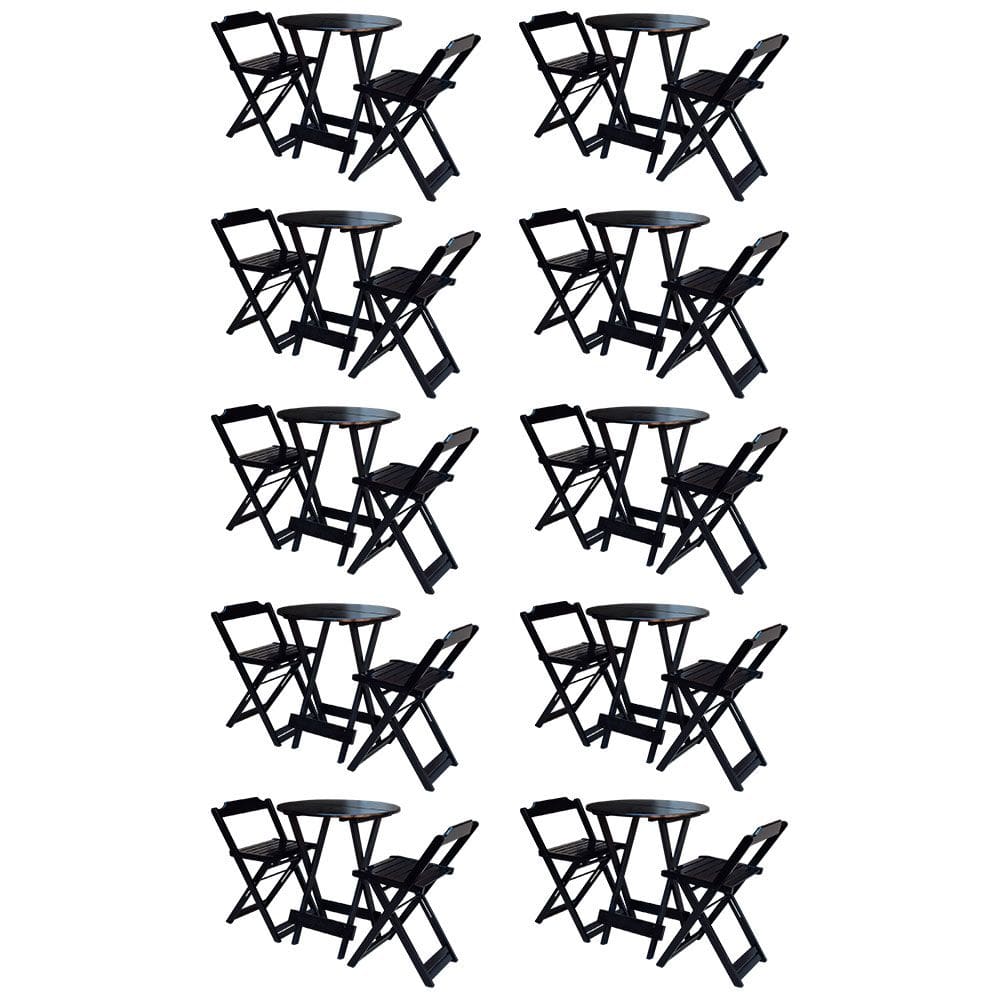 Kit 10 Jogos De Mesa Bistrô De Madeira Com 2 Cadeiras Dobravel Ideal Para Bar E Restaurante Preto