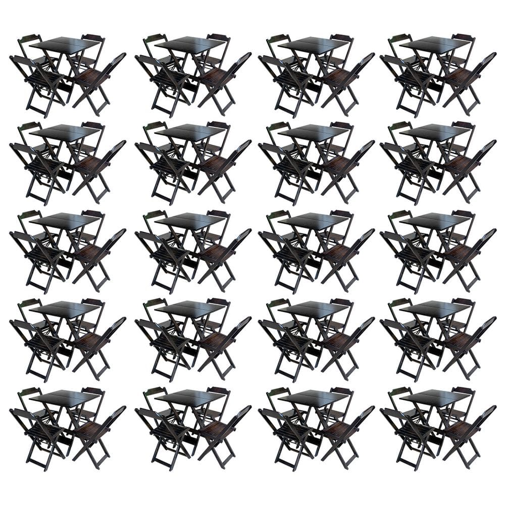 Kit 20 Jogos De Mesa Com 4 Cadeiras De Madeira Dobravel 60x60 Ideal Para Bar E Restaurante - Tabaco