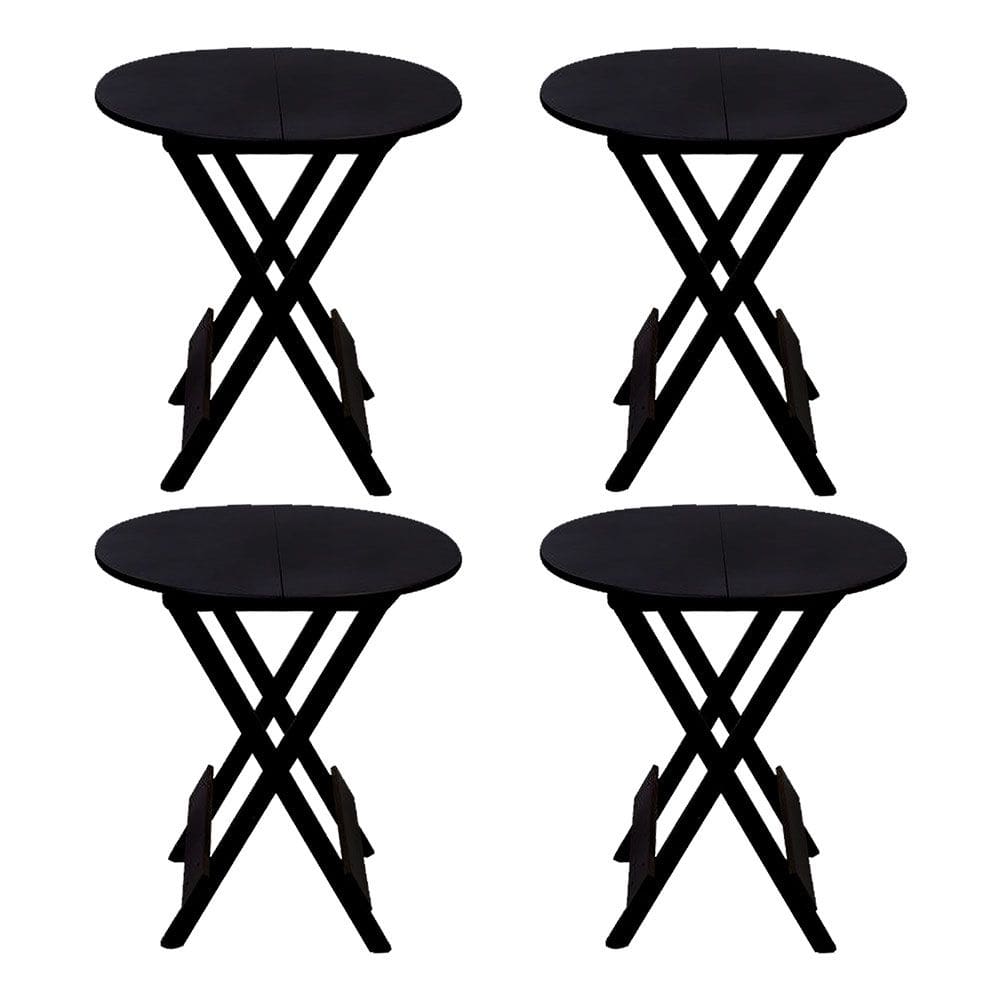 Kit 4 Mesas Redondas Dobráveis em Madeira Maciça 70x70 Preto Ideal para Bares e Restaurantes