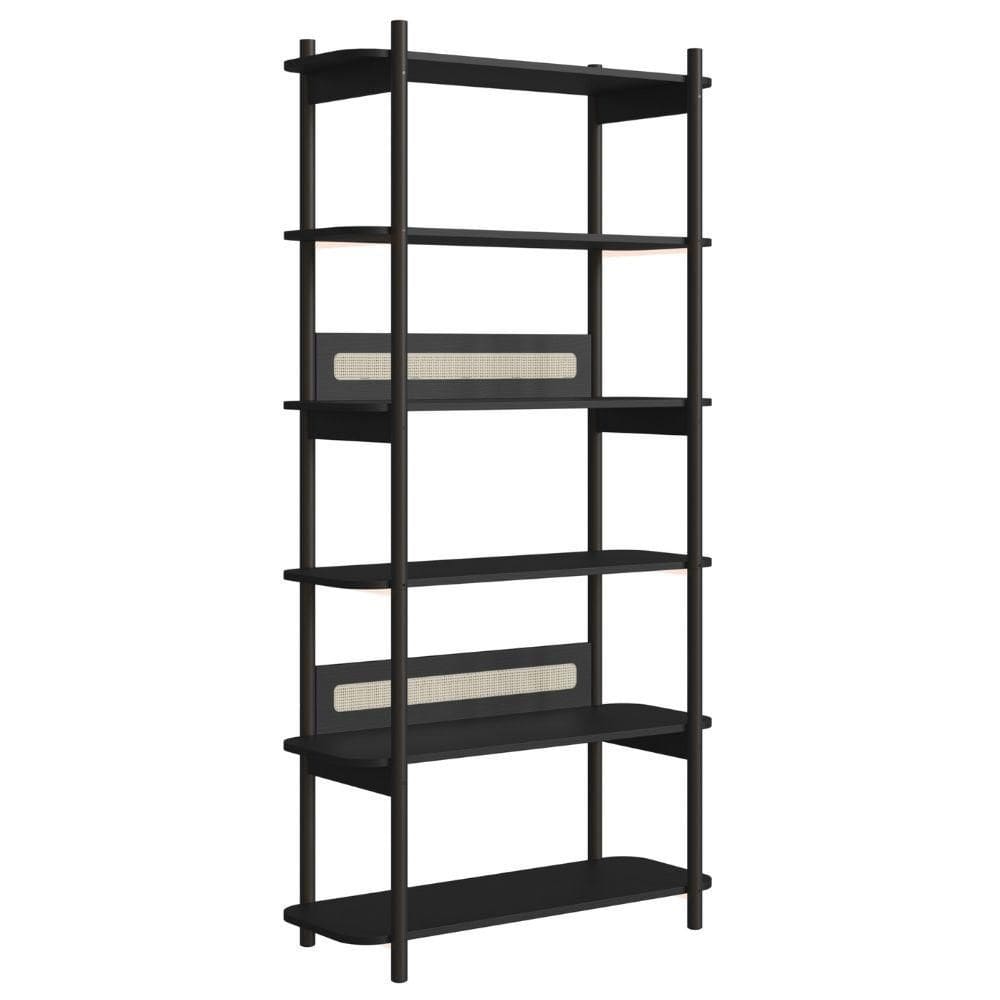 Estante Oslo Artesano 90 cm (largura) MDP Nero Palha Sintética Bege Pé Madeira Maciça