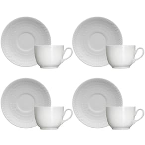 Jogo 4 Xícaras de Café com Pires 75ml em Porcelana Chevron Germer Branco
