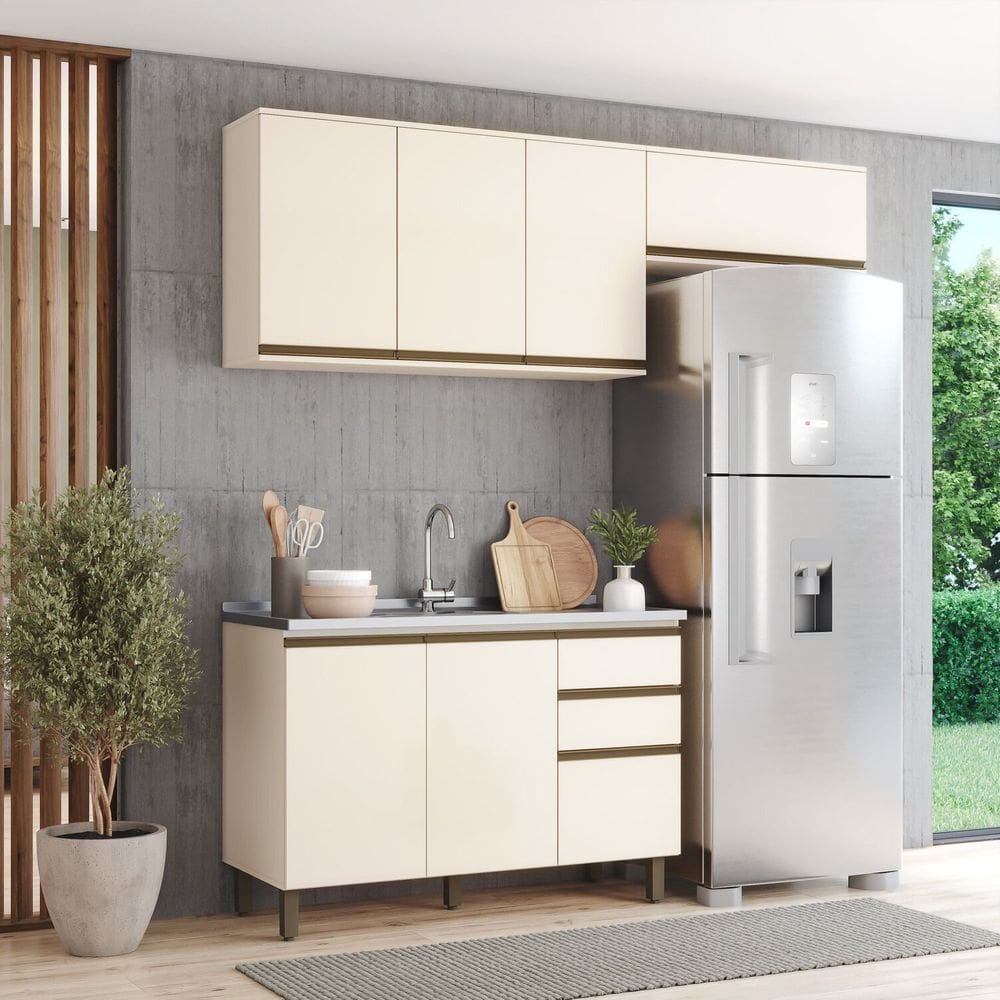 Cozinha Compacta 3 Peças 100% Mdf com Aéreo 3 Portas Connect Off White