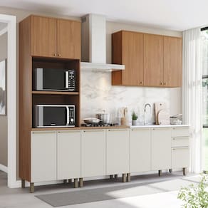 Cozinha Compacta 4 Peças com Torre Quente Yasmin Espresso Móveis Marrom/Areia