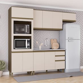 Cozinha Compacta 4 Peças 2 Fornos 100% Mdf Connect Bege/Marrom