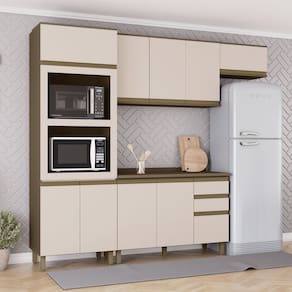 Cozinha Compacta 4 Peças 2 Fornos com Tampo 100% Mdf Connect Bege/Marrom