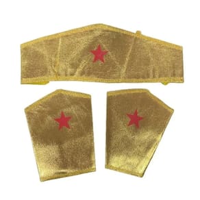 Kit Mulher Maravilha Tiara E Braceletes Dourado Fantasia