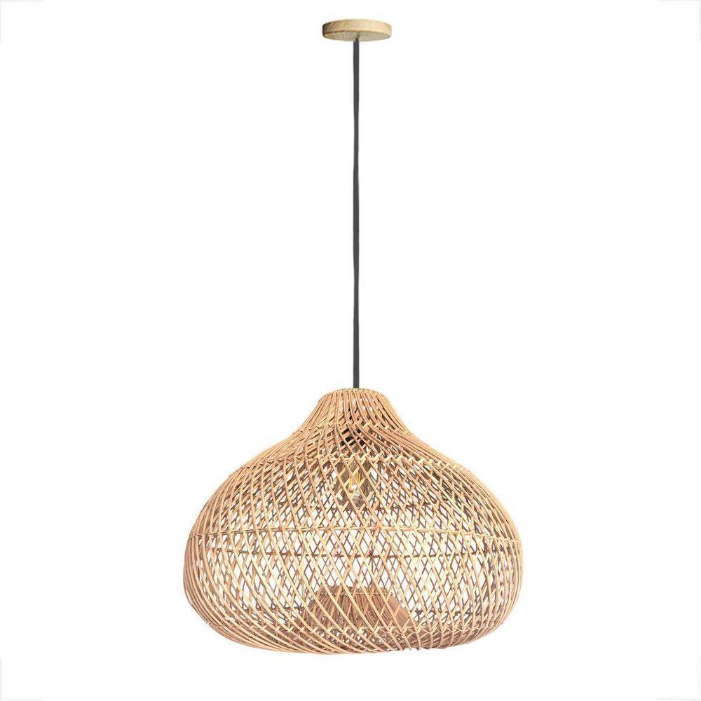 Pendente Rattan Em Fibra Natural Boho Varanda Gota E27 Nat76