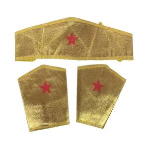 Kit Mulher Maravilha Tiara E Braceletes Dourado Fantasia