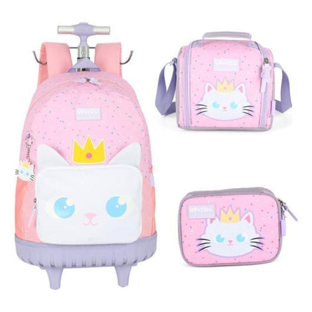 Kit Mochila Carrinho Alça Nas Costas Gatinho Gato Up4You