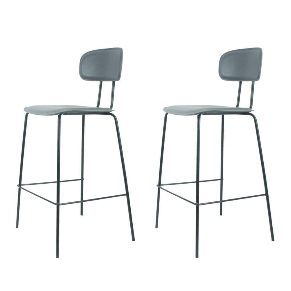 Kit 2 Banquetas New York Fratini 95 cm (altura) Base Aço Preto e Assento Poliuretano PU Cinza