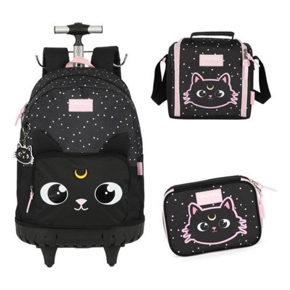 Kit Mochila Carrinho Alça Nas Costas Gatinho Gato Up4You