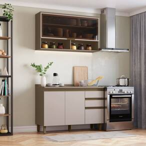Cozinha Compacta 2 Peças 100% Mdf com Vidro Connect Bege/Marrom