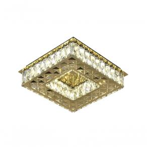Plafon Quadrado Metal Dourado E Cristal 35cm Led 28w 3000k 4000k 6000k Bivolt Sindora única