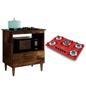 Kit Balcão para Cooktop Cozinha Kaiki Eliz Ypê com Fogão Cooktop 5 Bocas Tripla Chama Vermelho