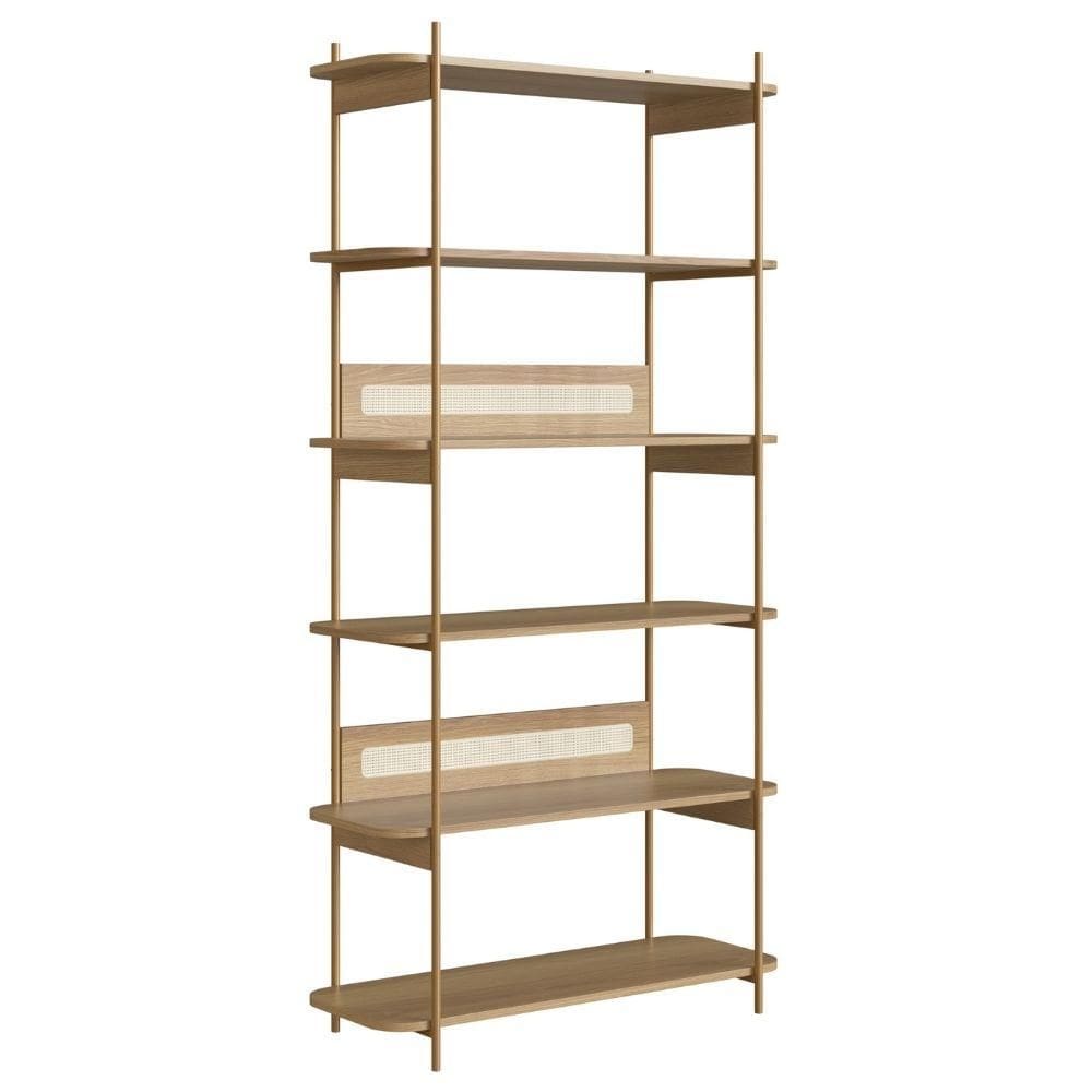 Estante Oslo Artesano 90 cm (largura) MDP Hanover Palha Sintética Bege Pé Metal Dourado