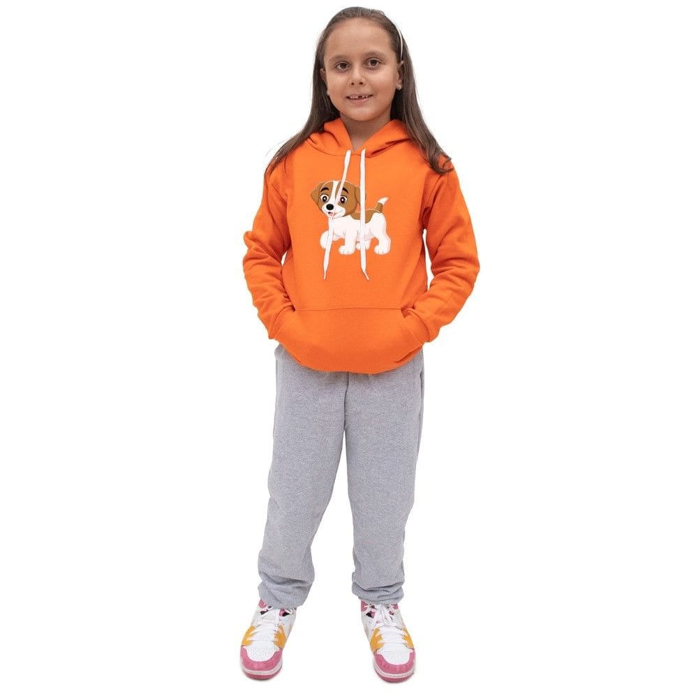 Conjunto Abrigo de Frio Com Calça Infantil Feminina Blusa Canguru Estampa de Cachorrinho Quentinho