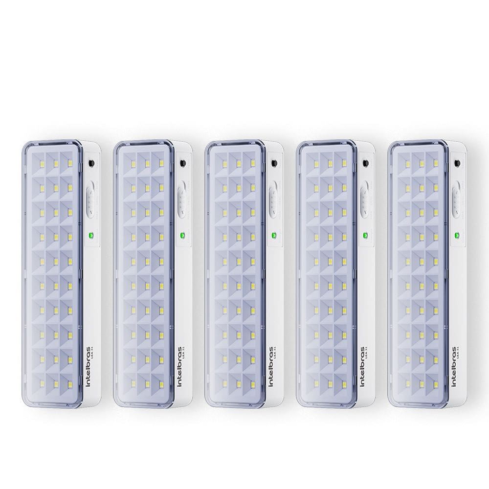 Kit 05 Luminárias de Emergência Led Intelbrás Autônoma Lea 31 com 30 Leds Branco Bivolt