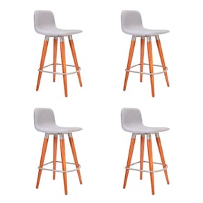Kit 4 Banquetas Baixa Linea Aço Champanhe Assento Cinza