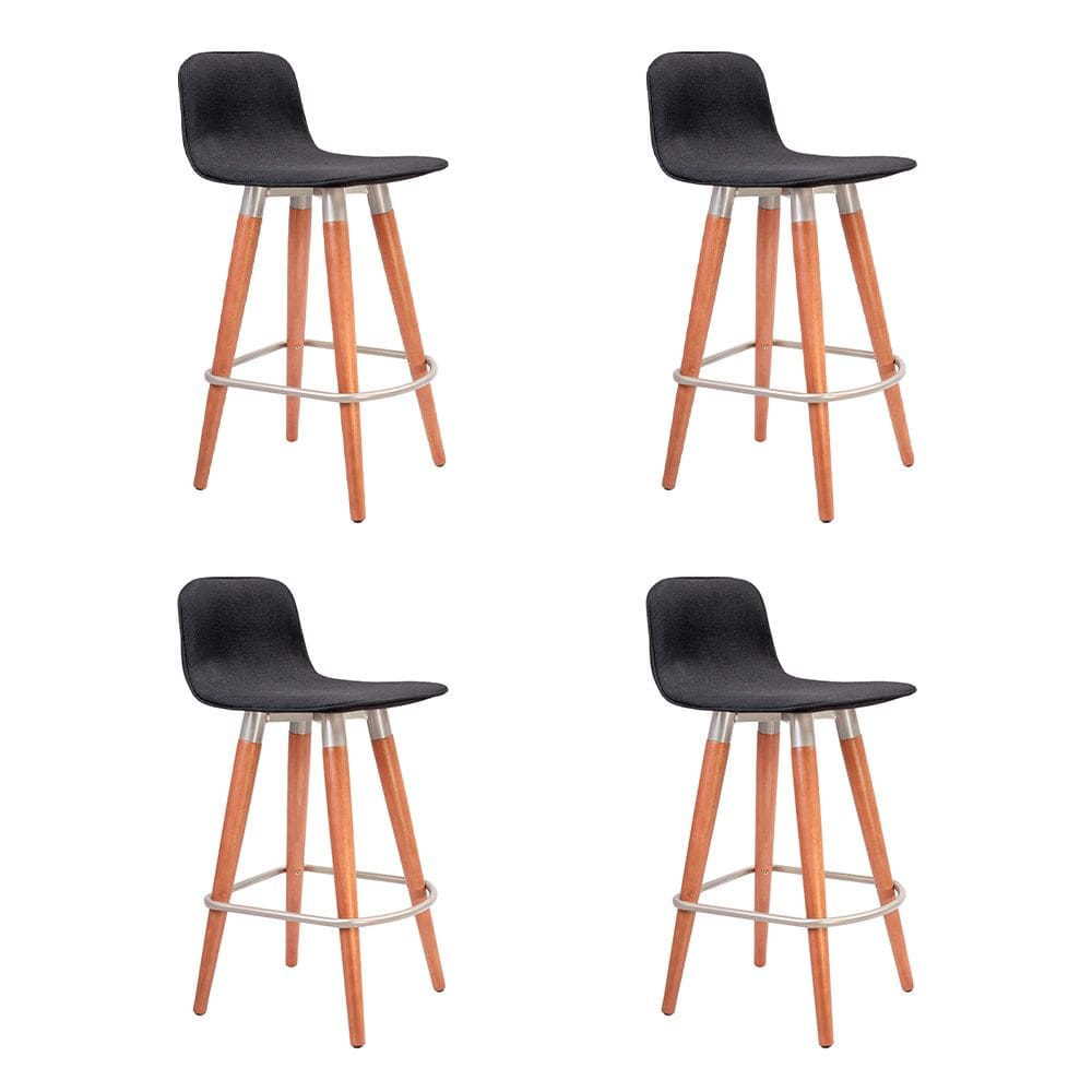 Kit 4 Banquetas Baixa Linea Aço Champanhe Assento Preto