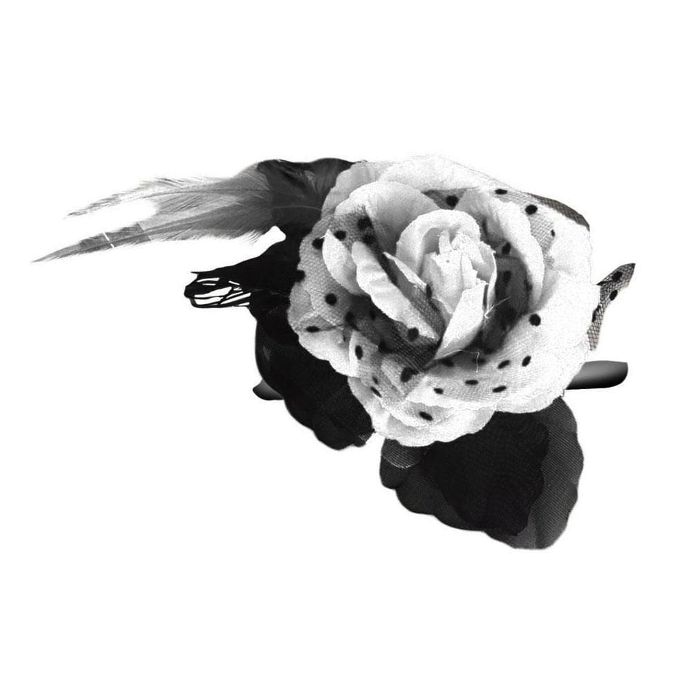 Presilha Broche Flor E Penas Branca Halloween