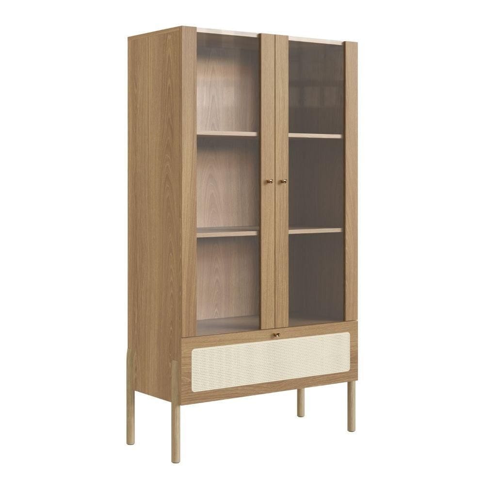Cristaleira 2 Portas Oslo Artesano 83 cm (larg) MDP Hanover Palha Sintética Bege Pés Madeira Maciça