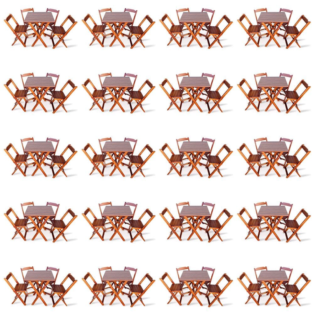 Kit De 20 Conjuntos De Mesa Dobrável 70x70 Com 4 Cadeiras Imbuia - Tarimatã