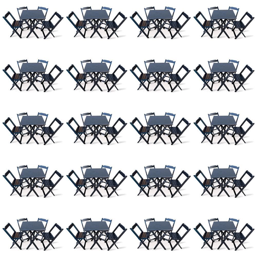 Kit De 20 Conjuntos De Mesa Dobrável 60x60 Com 4 Cadeiras Preto - Tarimatã