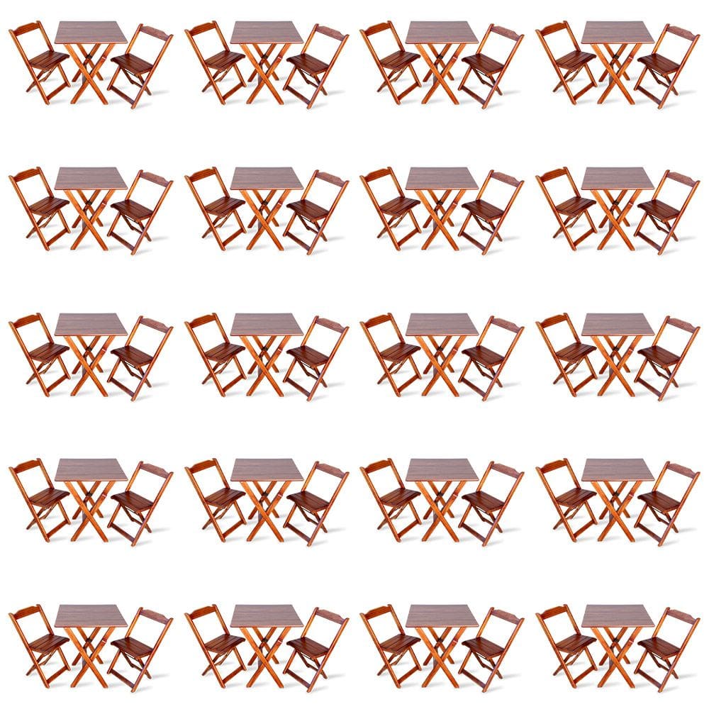 Kit De 20 Conjuntos De Mesa Dobrável 70x70 Com 2 Cadeiras Imbuia - Tarimatã