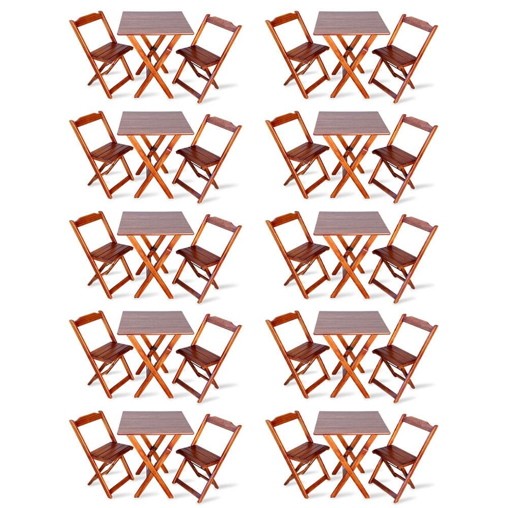 Kit De 10 Conjuntos De Mesa Dobrável 70x70 Com 2 Cadeiras Imbuia - Tarimatã