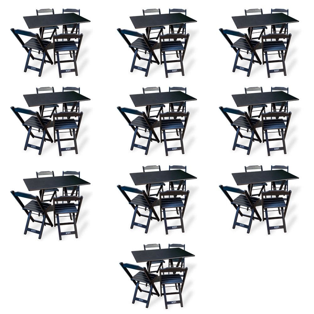 Kit De 10 Conjuntos De Mesa Dobrável 70x110 Com 4 Cadeiras Preto - Tarimatã
