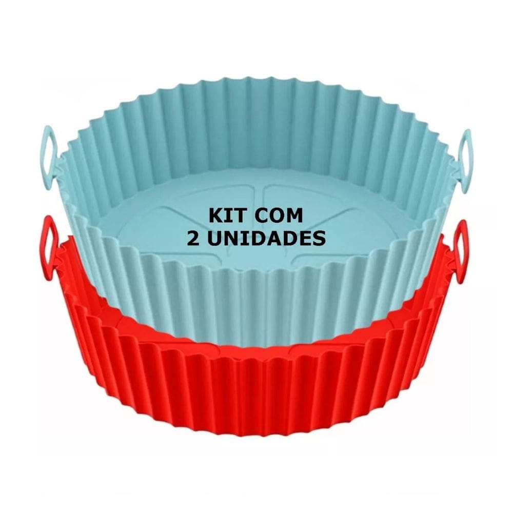 Kit 2 Formas de Silicone AirFrayer Assadeira Cesto Flexivel Lavável Redondo Resistente Forno, Microondas