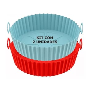 Kit 2 Formas de Silicone AirFrayer Assadeira Cesto Flexivel Lavável Redondo Resistente Forno, Microondas