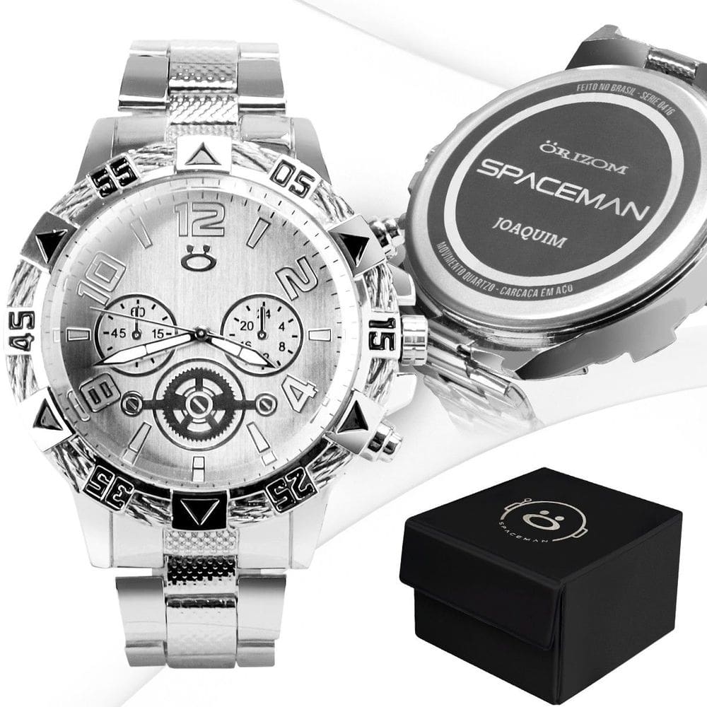 Relógio Masculino Social Analógico Aço Inox Prata + Caixa - Qualidade Premium - Orizom Spaceman