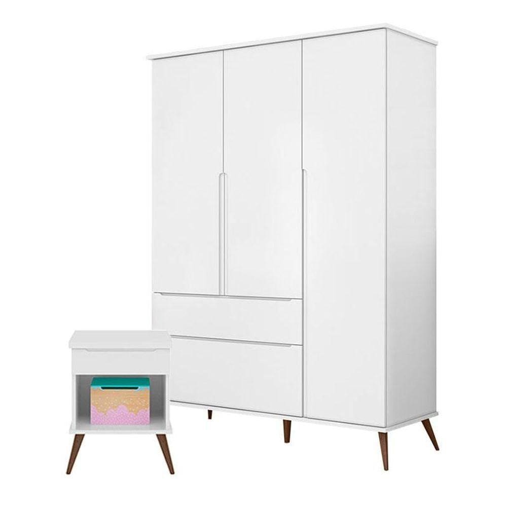 Mesa De Apoio E Guarda Roupa Infantil Alice Branco Acetinado - Phoenix Baby