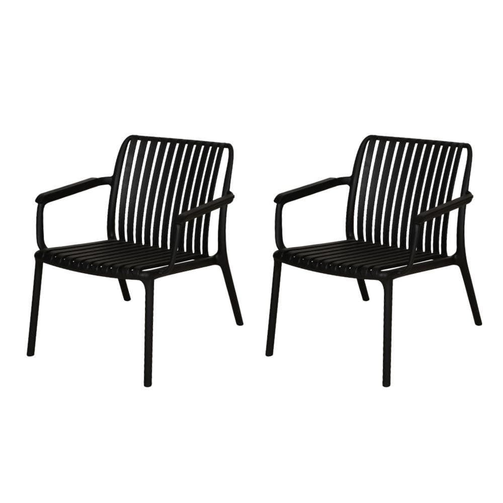 Kit 2 Cadeiras com Braço Empilhável Lounge Cozumel Inmetro Fratini 59 cm (larg) Polipropileno Preto