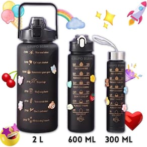 Garrafa de Agua Antivazamento Black 3 em 1 Academia Exercicios 2 Litros com Canudo