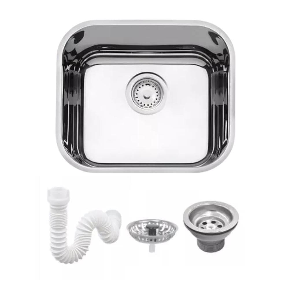 Cuba De Inox N0 Lavínia 40x34x17cm 3.1/2` Com Válvula 94020/207 Alto Brilhante Tramontina com Sifão Sanfonado Universal Simples 1.1/2"