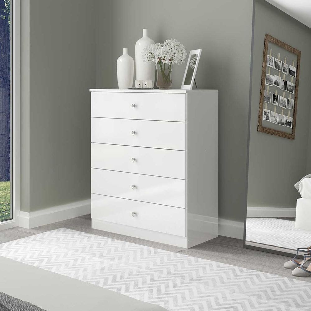 Cômoda Grande Branca com 5 Gavetas para Quarto 75x91cm 6505
