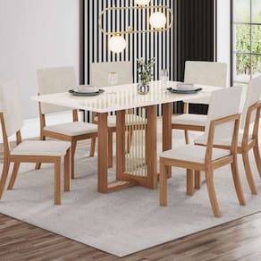 Conjunto Sala Jantar Canto Reto com Vidro 6 Cadeira Kelly Espresso Móveis Marrom/Off White
