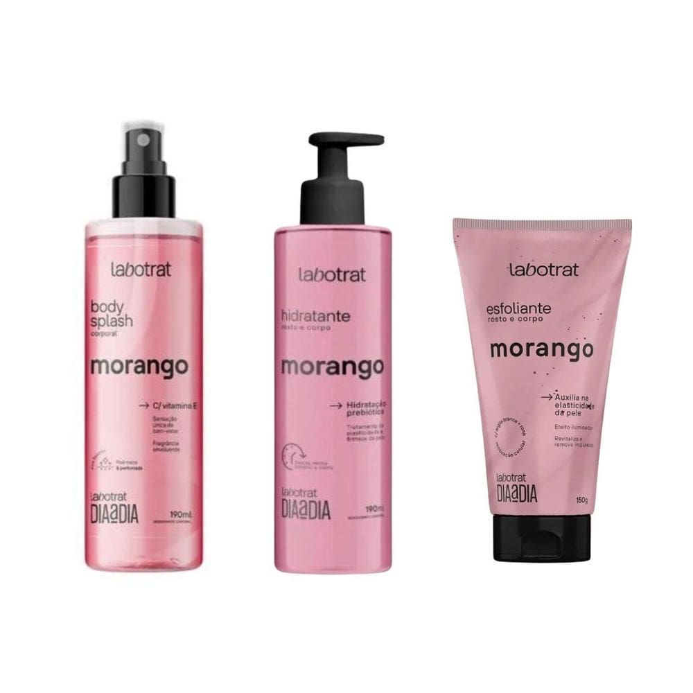 Kit Labotrat Morango Dia A Dia Splash+Hidratante+Esfoliante