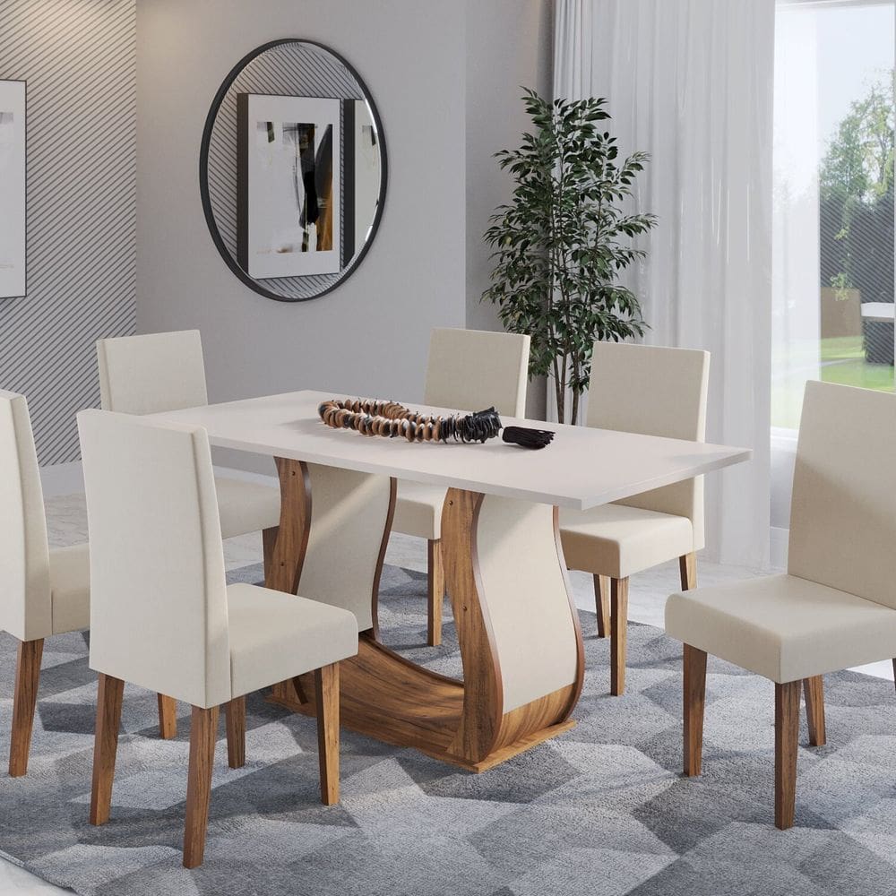 Mesa de Jantar Retangular Royale com 6 Cadeiras Venus Imbuia/ Blonde/ Pastel