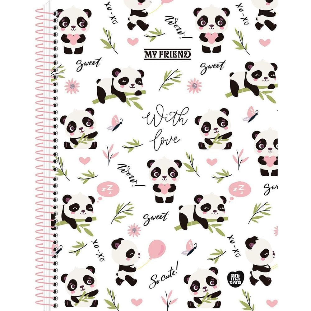 Caderno My Friend Panda Universitário Escolar 1 Matéria