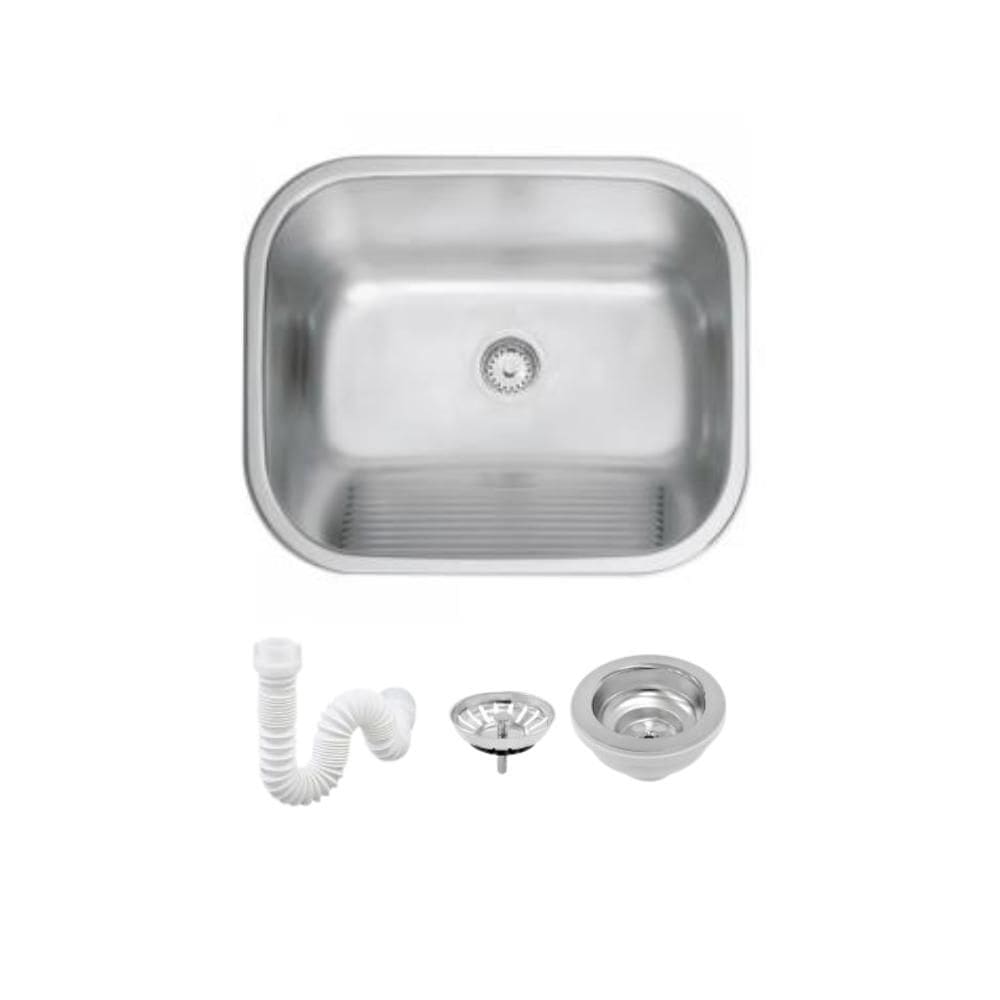 Tanque Em Inox De Encaixe Hera 50x40cm  3.1/2` Com Válvula 94400/107 Acetinado Tramontina com Sifão Sanfonado Universal Simples 1.1/2"