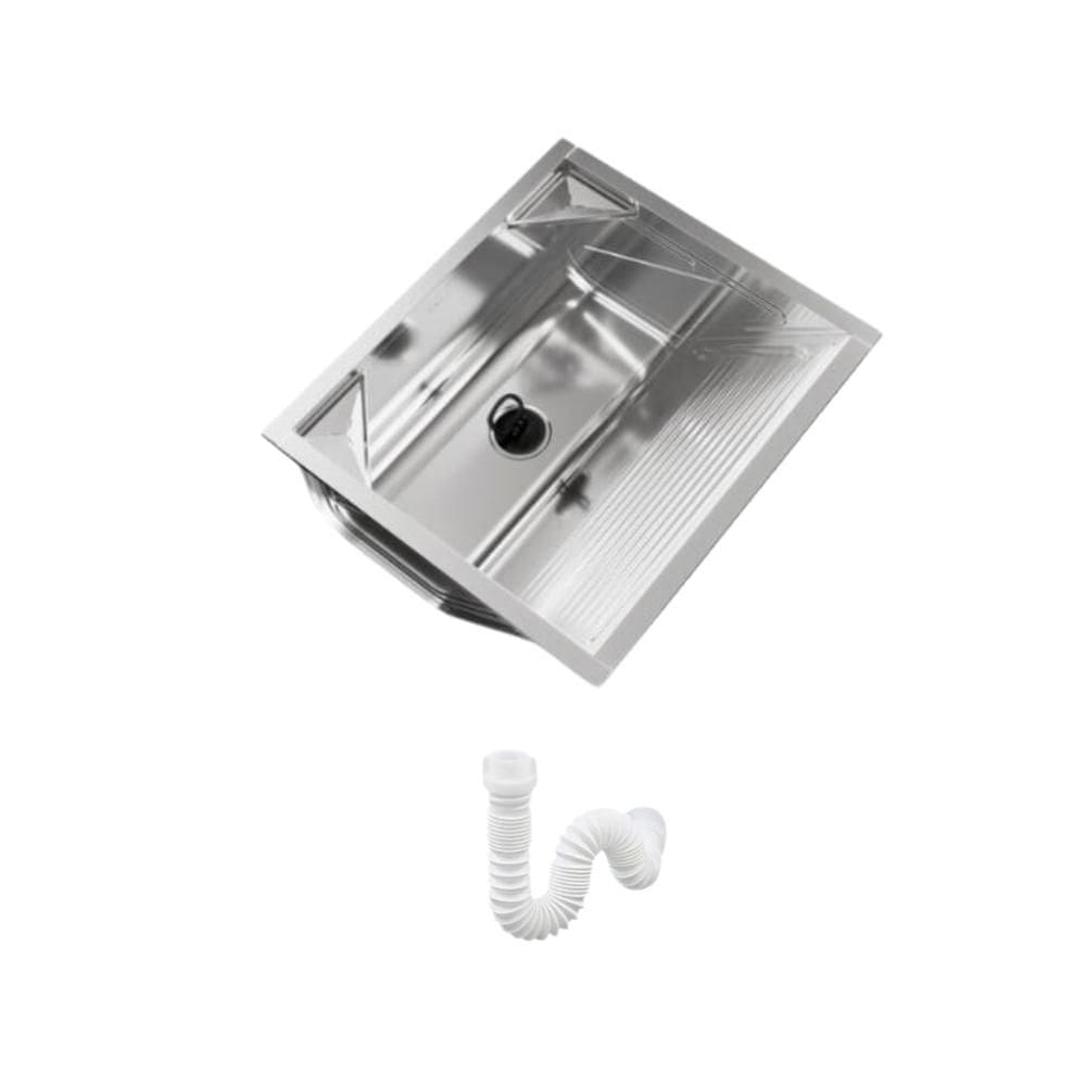 Tanque De Embutir Inox Polido GhelPlus 500 48L 608X536X265Mm com Sifão Sanfonado Universal Simples 1.1/2"