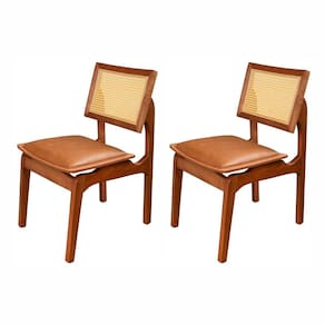 Conjunto com 2 Cadeiras de Madeira 100% Maciça Tauari e Rattan Natural com Assento Estofado Daren Li Imbuia