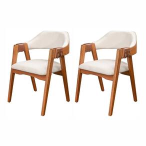 Conjunto com 2 Cadeiras de Madeira 100% Maciça, Estofada e Braço em Couro único Bélgica Living ou Imbuia/boucle Cru